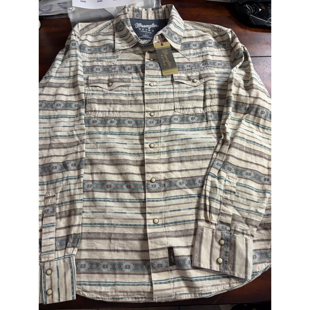 Wrangler Retro Premium Mens Western Pearl Snap Shirt Modern Fit Large 112374977